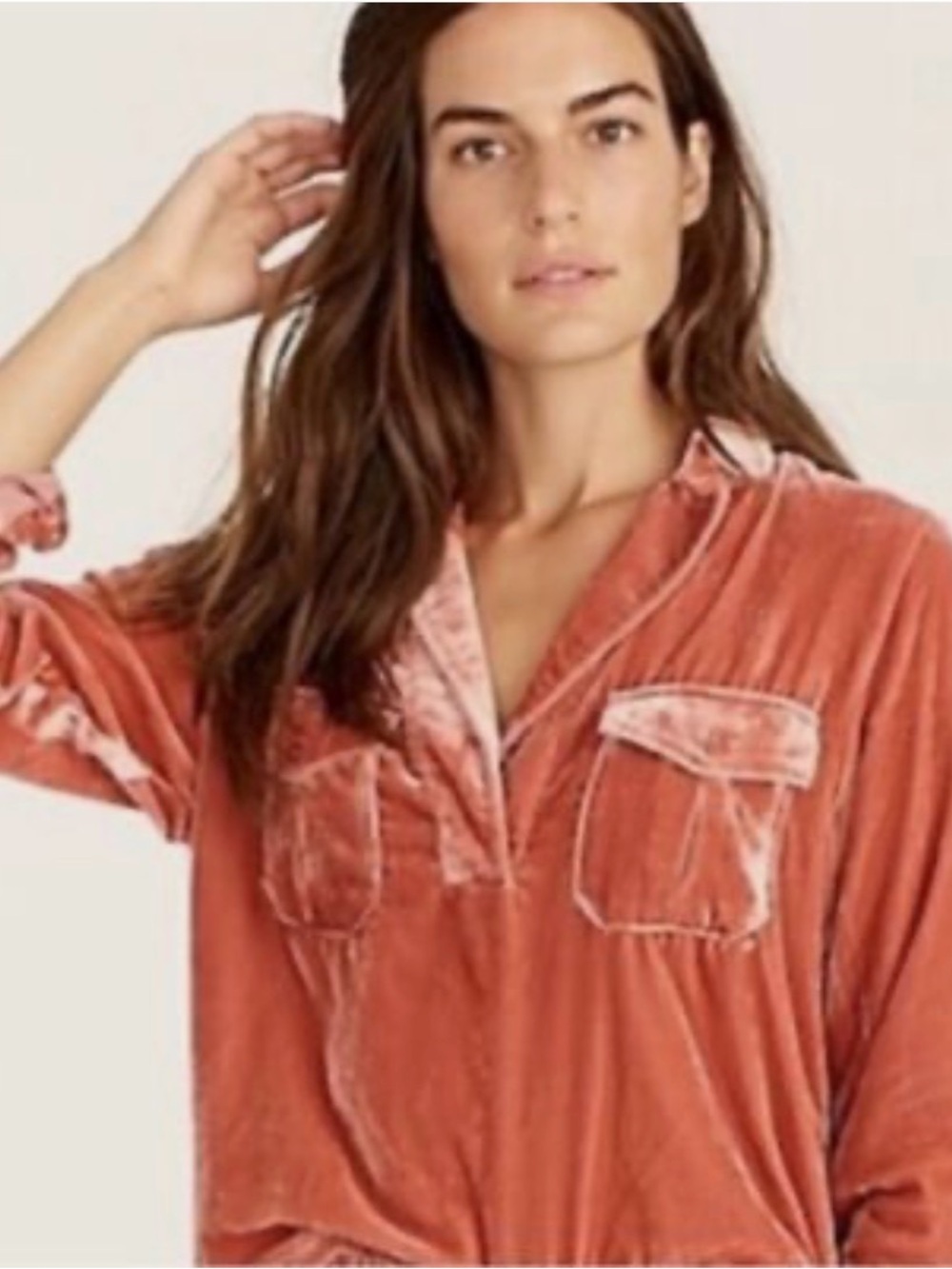 J. Crew Crushed Velvet Button-Front Shirt in Rust/Salmon